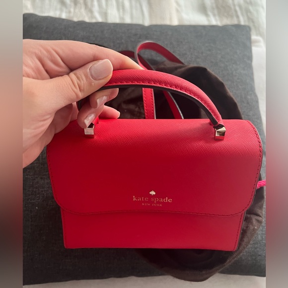 Beautiful mini Kate Spade red crossbody bag with handle for sale, gently used - Picture 4 of 6
